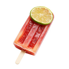 Luminous Icy Strawberry Pop with Lime Slice Isolated on Transparent Background
