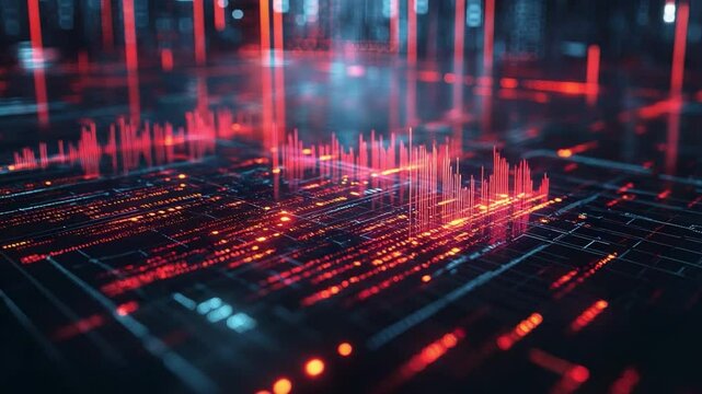 Digital Data Stream: A mesmerizing display of interconnected digital pathways, where red and blue data streams pulse with energy, evoking the essence of technological advancement and innovation.