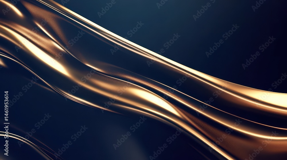 Poster Golden Wavy Lines on Dark Gradient Background Abstract Texture with Shiny Elegant Curves and Metallic Flowing Pattern