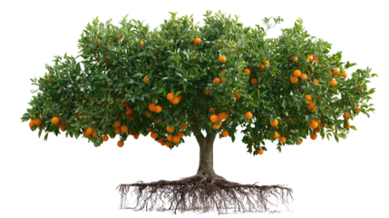 Orange Tree with Visible Roots in Educational Style on White Background

