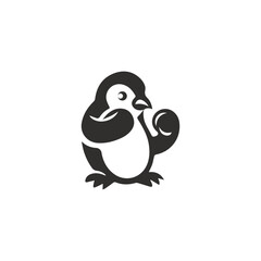 A cute cartoon penguin, a bird of winter, stands on a white background. Boxer penguin logo.