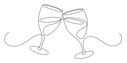Two gasses of wine. Continuous line drawing.
