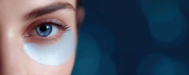 Close up of woman eye with glowing undereye patch