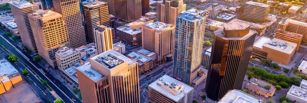 overhead photo of phoenix downtown skyline 