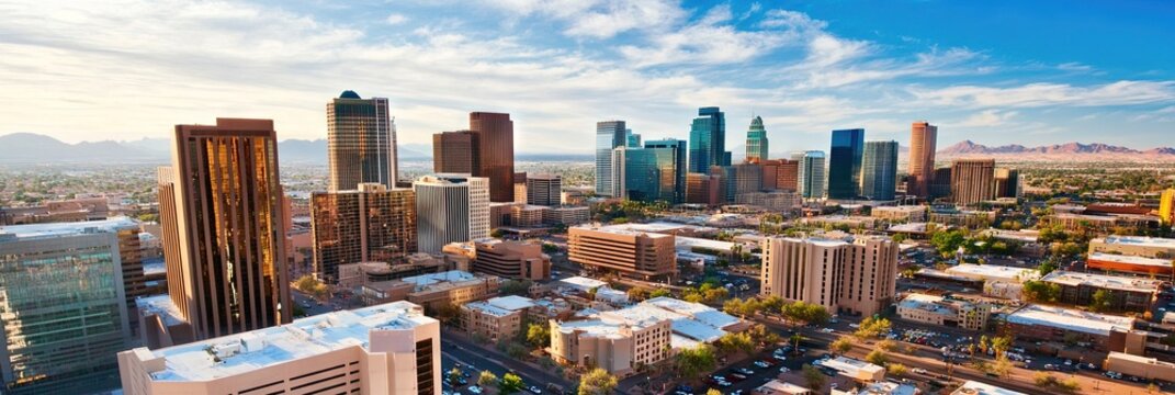 overhead photo of phoenix downtown skyline 