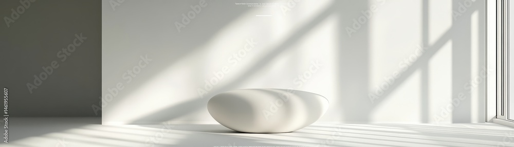 Fototapete minimalist white room featuring an oval sofa bathed in sunlight with shadow patterns casting an abst
