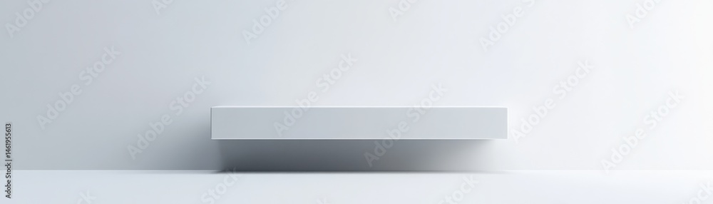 Poster Minimalist White Platform Display with Clean Geometric Shape Against a Neutral Background for Product Showcase and Modern Presentation with Soft Lighting and Ample Copy Space