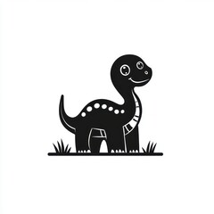 Naklejka premium Cute baby dinosaur, grassland, cartoon, illustration, kids