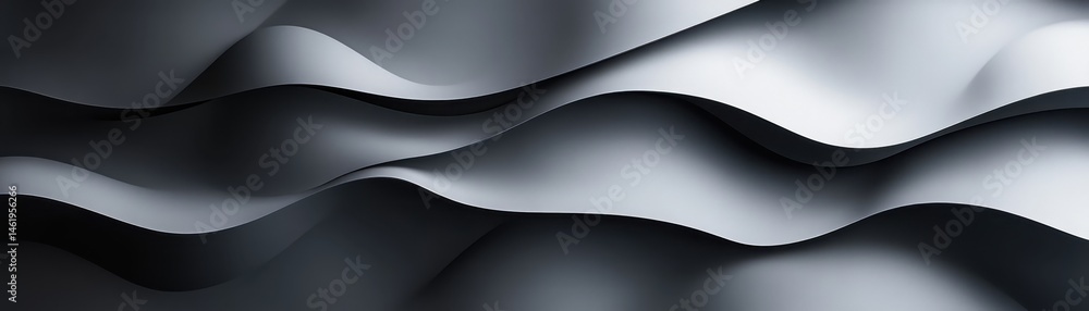 Poster Monochromatic Abstract Waves of Gray Gradient Background with Shadow and Texture for Modern Design Presentation and Art