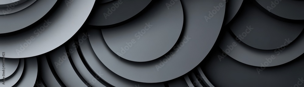 Poster Monochrome Abstract Background with Concentric Arcs Layers and Subtle Shadows for Modern Design Projects and Presentation Templates Featuring a Neutral Color Palette