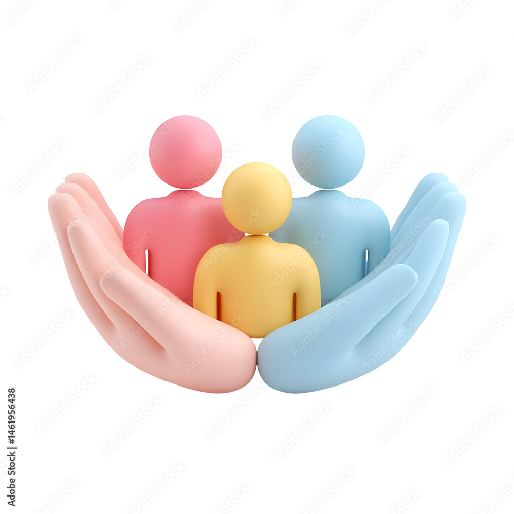 Poster soft vibrant pastel colored hands tenderly enveloping and supporting a of diverse people symbolizing