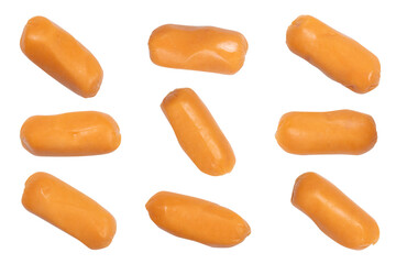 Set Of Mini Cocktail Sausages Isolated On Transparent Background.