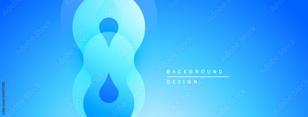 Poster Abstract blue background features flowing shapes, water droplet. Modern design suitable for banners, headers, presentations. Gradient effect adds depth.