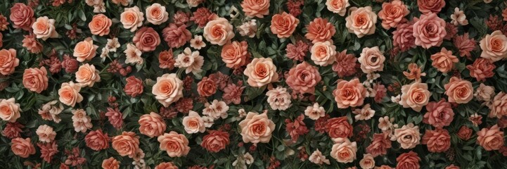 Naklejka premium Elegant vintage artificial flower wall backdrop , background, wall decor, vintage flowers