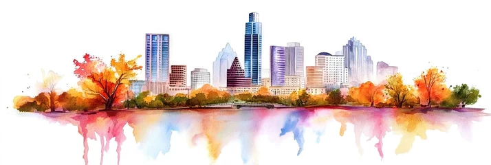 watercolor austin texas downtown skyline -