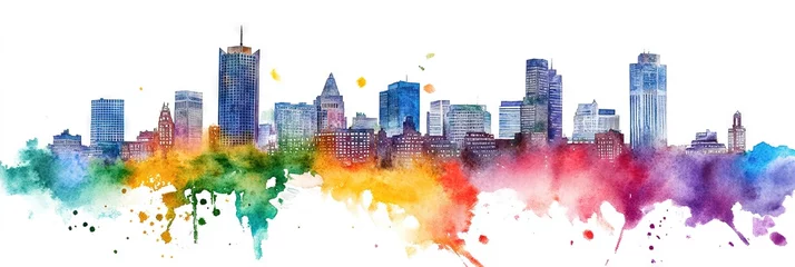 Fotobehang Aquarelschilderij wolkenkrabber watercolor boston downtown skyline   © Brian