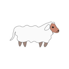 Cute Flat Sheep Vector – White Fluffy Cartoon Farm Animal