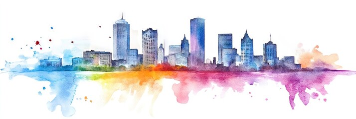 watercolor detroit downtown skyline 