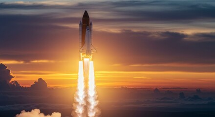 Rocket launch at sunset