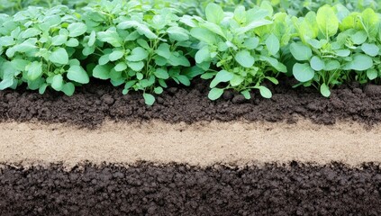 Obraz premium Young plants growing in rows with layers of soil
