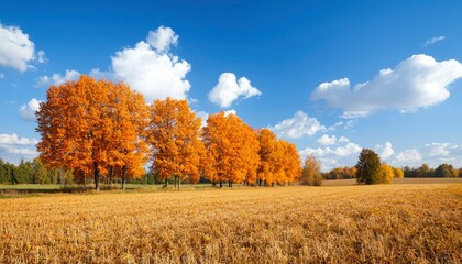 Fototapeta premium Autumnal field with vibrant trees