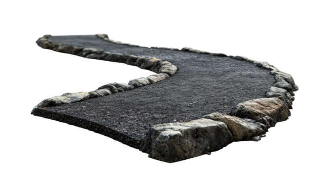 Winding cobblestone path with natural stone borders in a garden