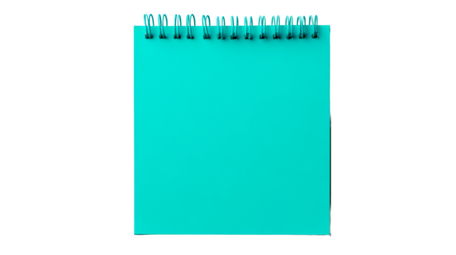 Bright turquoise notepad with spiral binding on transparent background - Powered by Adobe