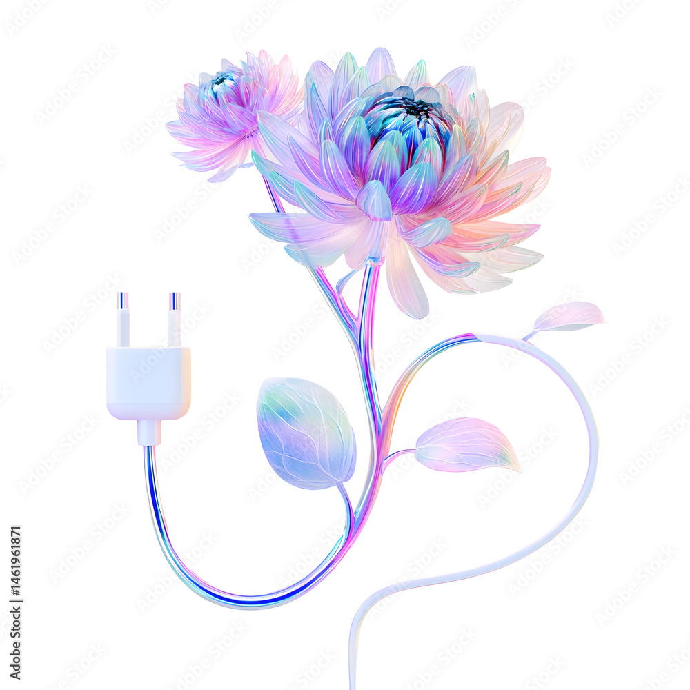 Aufkleber a vibrant pastel colored 3d rendering of a floral stem imbued with the power of electricity creating