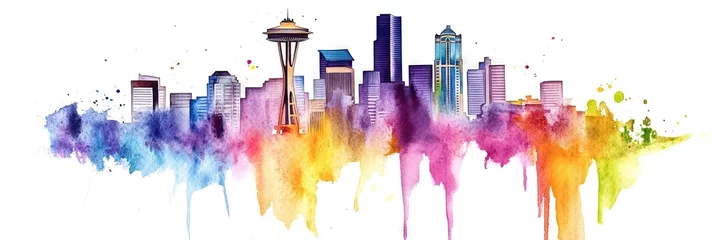 watercolor seattle downtown skyline 