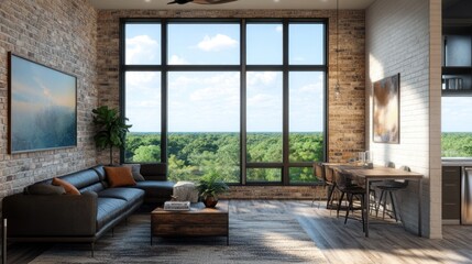 Naklejka premium Modern loft apartment with large windows