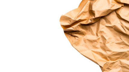 Crumpled brown paper with creases on a transparent background