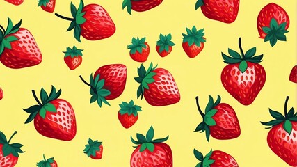 strawberry pattern on yellow plain background, abstract illustration design seamless