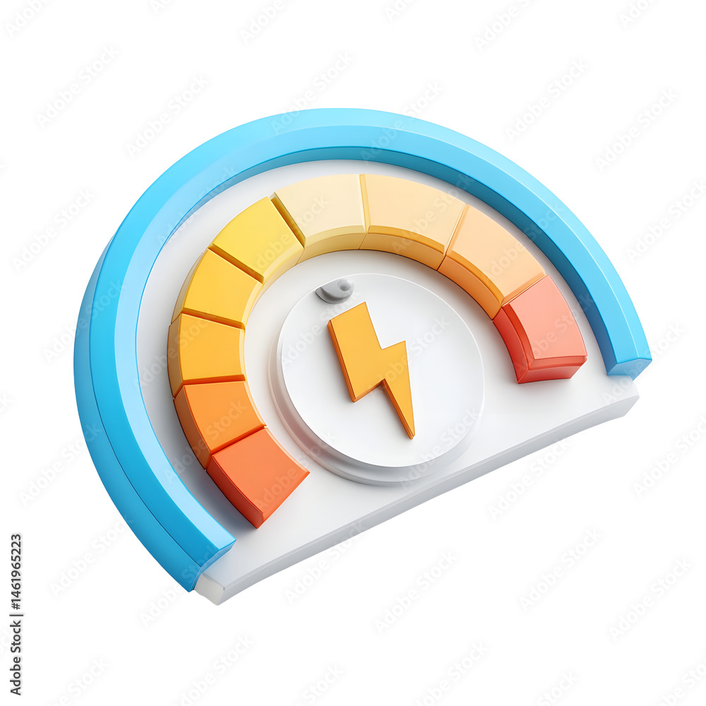 Poster bright pastel 3d concept of an electricity monitoring dashboard with a semicircular energy scale cen