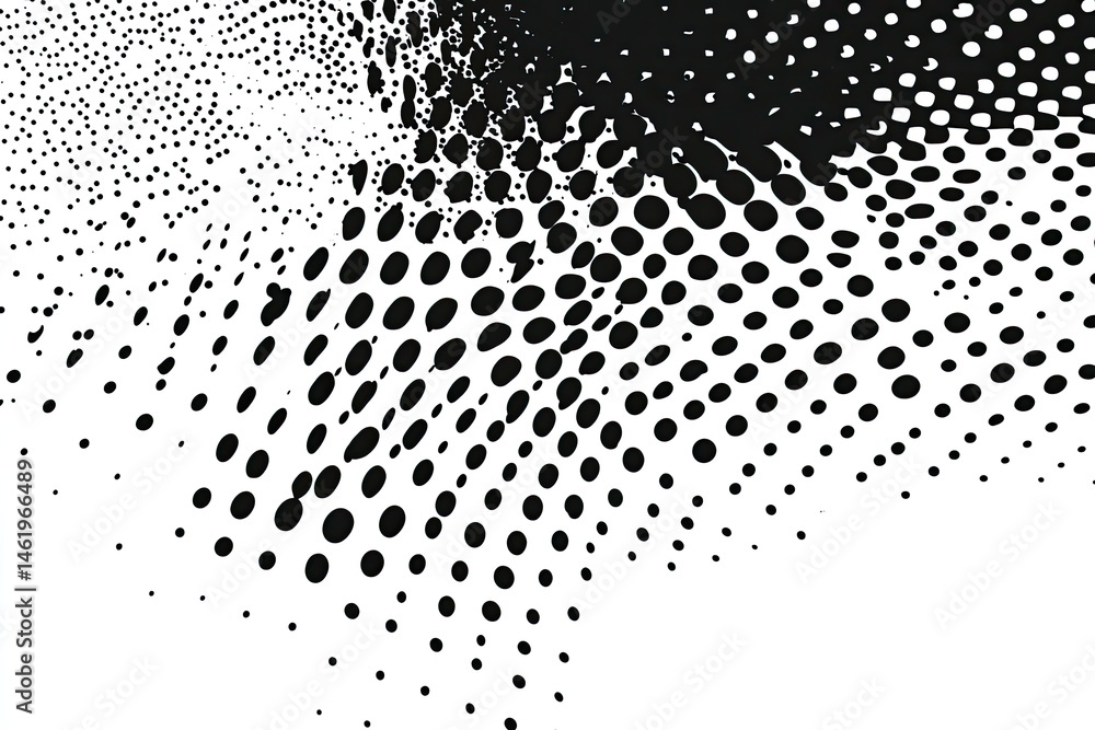 Poster abstract halftone pattern with varying dot sizes and density, creating a dynamic, flowing effect. th