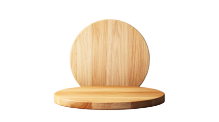 Wooden display stand with round base and backdrop for products