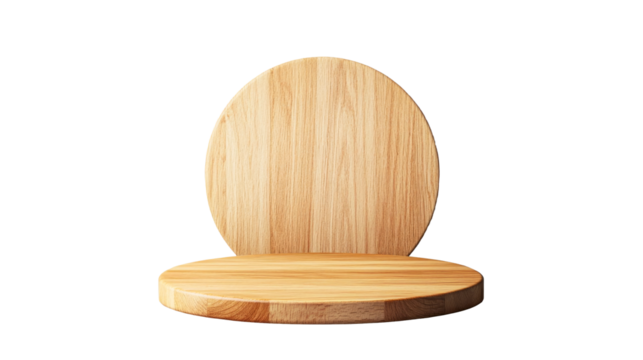 Wooden display stand with round base and backdrop for products