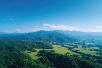 Naklejka premium drone-shot aerial view of korea from top-down perspective with ample copy space