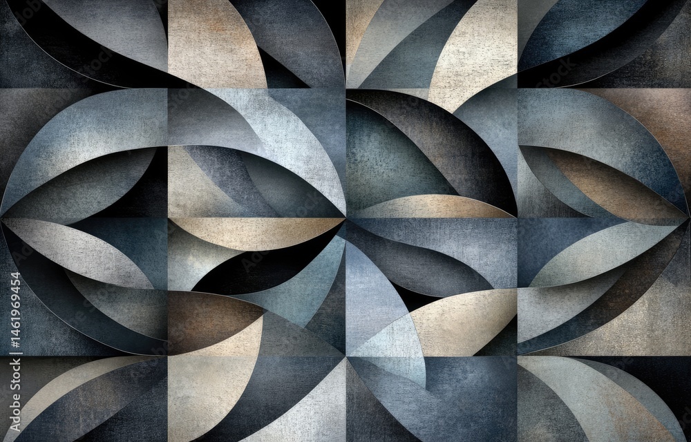 Poster abstract geometric pattern with layered shapes and muted colors. intricate design featuring overlapp