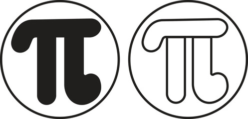 Pi icons set flat, outline styles. Standard design pi symbols for your banner, poster, template, websites and app. Archimedes' constant vectors graphic illustration isolated on transparent background.