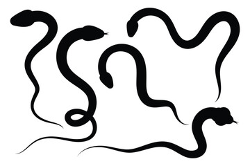 Obraz premium Snake silhouette icon. Collection of snake silhouettes in various forms. Snake icon vector illustration