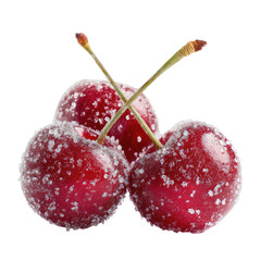 Cherries Dusted with Icy Frost and Subtle Snow-Like Texture on Transparent Background

