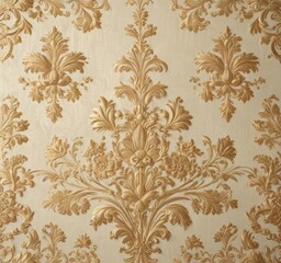 Cream floral damask, intricate gold accents, luxurious fabric, intricate, surface