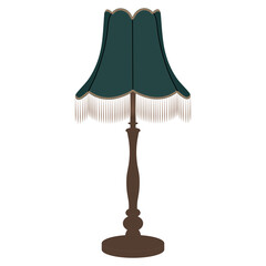 Retro table lamp design. Bedside night light with stylish lampshade for evening room lighting. Isolated vector illustration on white background.