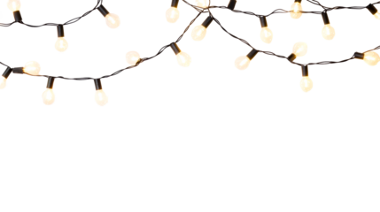 Decorative string lights with warm glow against transparent background