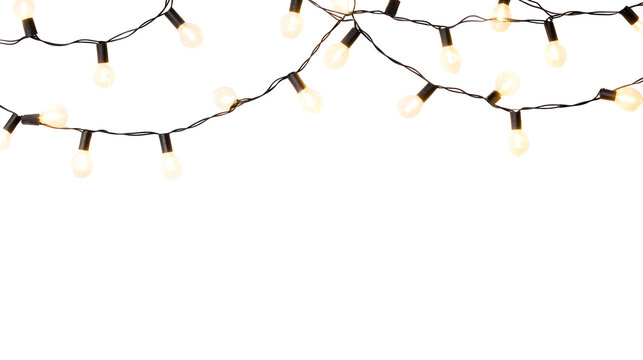 Decorative string lights with warm glow against transparent background