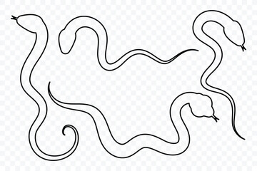 Snake silhouette set. Collection of snake outline line icon in various forms. Snake icon vector illustration