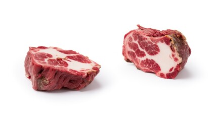 Obraz premium Two slices of pork, showing marbling