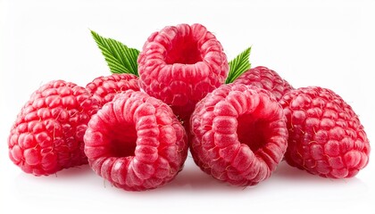 ripe raspberries isolated on white background close up