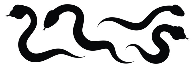 Snake silhouette icon. Collection of snake silhouettes in various forms. Snake icon vector illustration