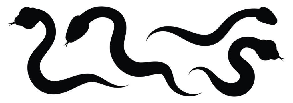 Snake silhouette icon. Collection of snake silhouettes in various forms. Snake icon vector illustration